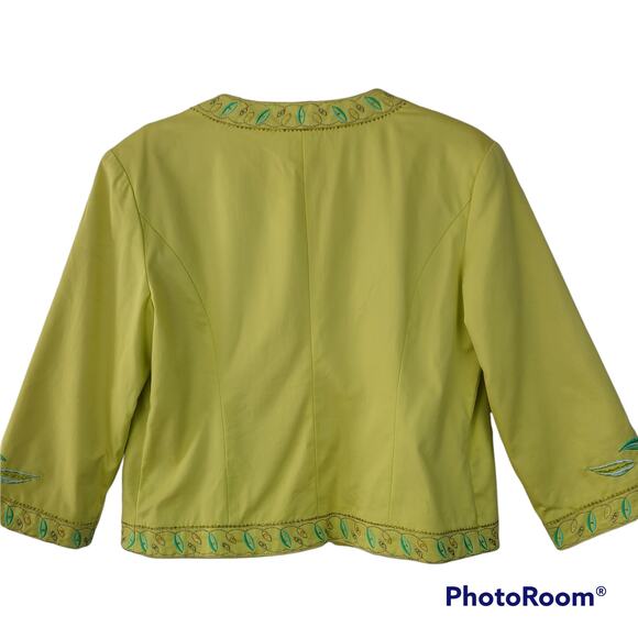 Beaded embroidered yellow three quarter sleeve jacket, medium - Picture 2 of 8